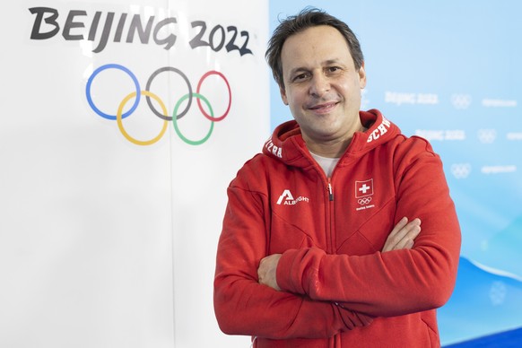 Swiss Olympic Chef de Mission Ralph Stoeckli poses for the photographer at the National Aquatics Centre at the 2022 Olympic Winter Games in Beijing, China, on Saturday, February 19, 2022. (KEYSTONE/Sa ...
