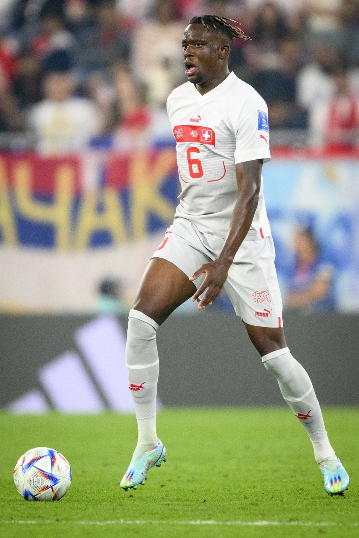 Switzerland's midfielder Denis Zakaria during the FIFA World Cup Qatar 2022 group G soccer match between Serbia and Switzerland at the Stadium 974, in Doha, Qatar, Friday, December 2, 2022. (KEYS ...