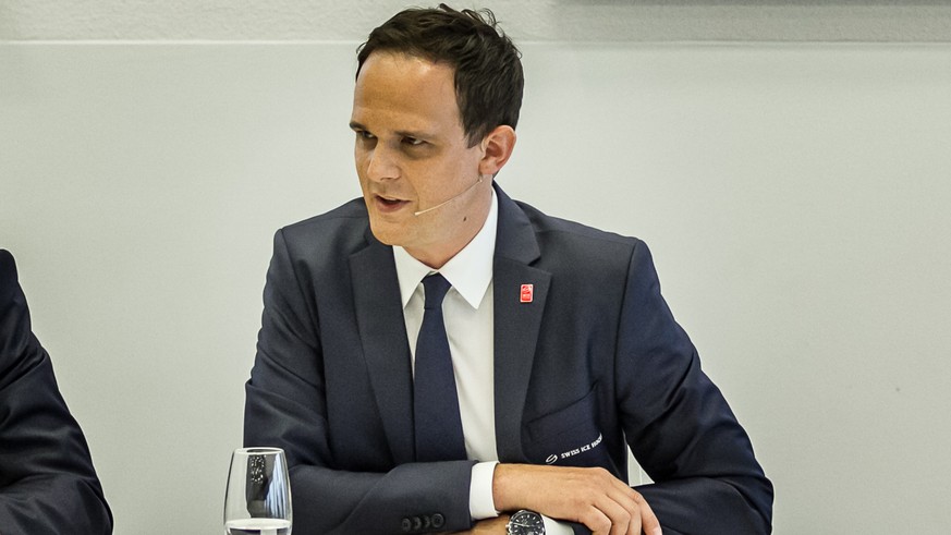 Florian Kohler, CEO Swiss Ice Hockey, anlaesslich der Vorsaison-Medienkonferenz Swiss Ice Hockey Federation am PostFinance-Hauptsitz in Bern am Freitag 5. August 2016. (PPR/Ben Zurbriggen)