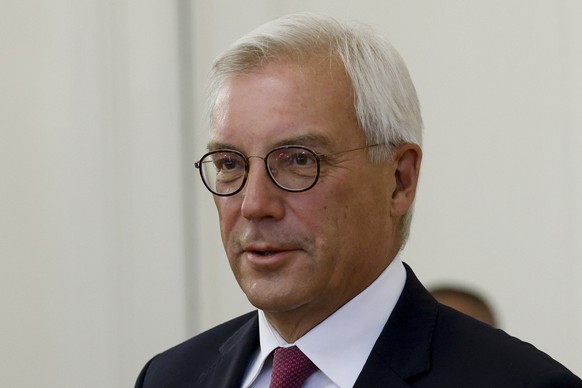 Russia&#039;s Deputy Foreign Minister Alexander Grushko looks on during a meeting with Turkish Foreign Minister Hakan Fidan in Moscow, Russia, Thursday, Aug. 31, 2023. (Maxim Shemetov/ Pool Photo via  ...