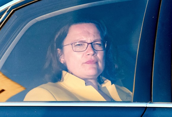 epa06842680 Leader of the Social Democratic Party (SPD) Andrea Nahles arrives to a coalition summit at the German chancellery in Berlin, Germany, 26 June 2018. Leaders of the Christian Democratic Unio ...