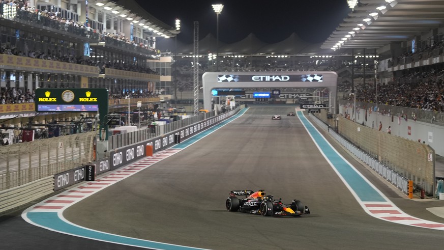 Red Bull driver Max Verstappen of the Netherlands in action during the Formula One Abu Dhabi Grand Prix, in Abu Dhabi, United Arab Emirates Sunday, Nov. 20, 2022. (AP Photo/Hussein Malla)