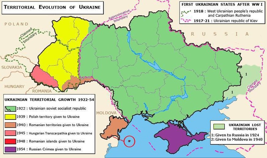Gebietszuwachs der Ukrainischen Sowjetrepublik von 1922 bis 1954. 