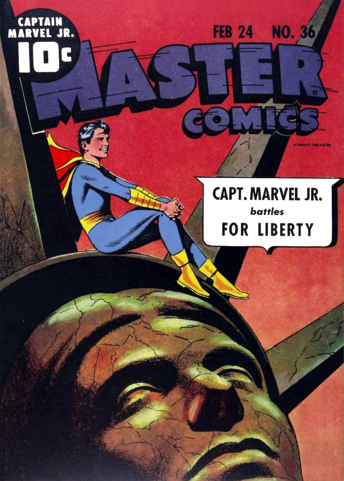 Captain Marvel Jr. auf dem Cover von Master Comics, 1940er. https://en.wikipedia.org/wiki/Captain_Marvel_Jr.