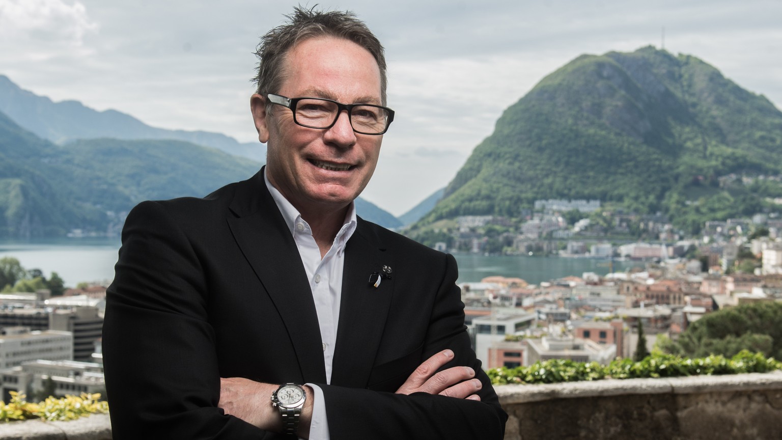 Der Eishockeytrainer Chris McSorley bei der Vorstellung als neuer Trainer des HC Lugano am Donnerstag, 6. Mai 2021, in Lugano. (KEYSTONE/Ti-Press/Samuel Golay)