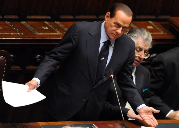 epa10686511 (FILE) Italian Prime Minister Silvio Berlusconi during his address to the parliament about the confidence vote, in Rome, Italy, 13 December 2010 (reissued 12 June 2023). Silvio Berlusconi  ...
