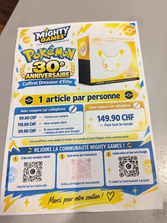 Pokémon fête ses 30 ans avec une sortie historique. Le 26 septembre 2026 chez Mighty Games à Lausanne.
