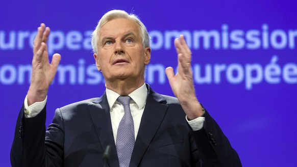 Michel Barnier, Chief Negotiator for the Preparation and Conduct of the Negotiations with the United Kingdom under Article 50 of the Treaty of the European Union, speaks during a media conference at E ...