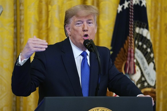 President Donald Trump speaks during an event on human trafficking in the East Room of the White House, Friday, Jan. 31, 2020, in Washington. (AP Photo/ Evan Vucci)
Donald Trump