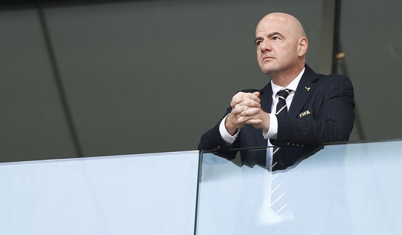 FILE - In this Saturday, June 23, 2018, file photo, FIFA President Gianni Infantino attends the group G match between Belgium and Tunisia at the 2018 soccer World Cup in the Spartak Stadium in Moscow, ...