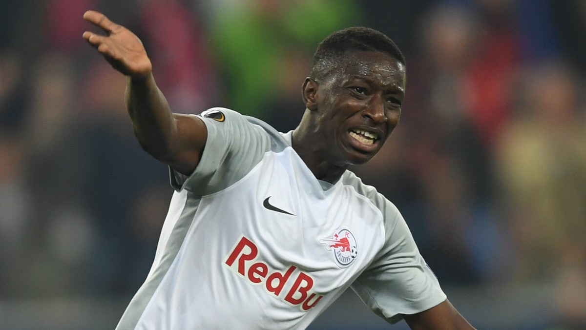 epa06709625 Salzburg's Amadou Haidara celebrates scoring during the UEFA Europa League semi-final second leg soccer match between FC Salzburg and Olympique Marseille in Salzburg, Austria, 03 May  ...