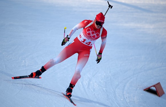 epa09729270 Amy Baserga of Switzerland during the Biathlon Mixed Relay at the Zhangjiakou National Biathlon Centre at the Beijing 2022 Olympic Games, Zhangjiakou, China, 05 February 2022. EPA/VASSIL D ...