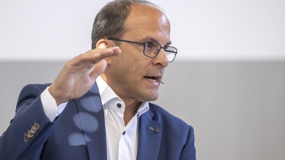 Marco Tschanz, CEO, an der Finanzanalystenpraesentation und Medienkonferenz zum Ergebnis des ersten Halbjahres 2024 der Bell Food Group AG in Basel, am Dienstag, 13. August 2024. (KEYSTONE/Georgios Ke ...