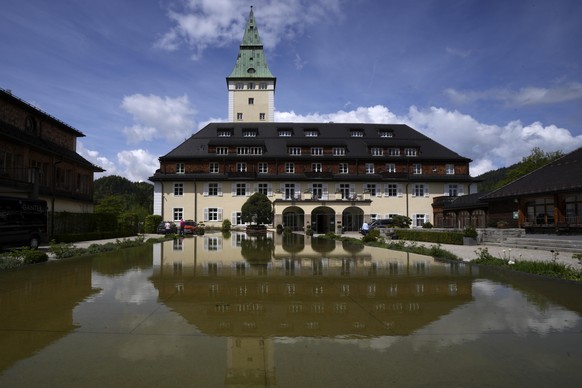 Clouds hang over Hotel castle Elmau in Kruen near Garmisch-Partenkirchen, Germany, Tuesday, May 17, 2022. The G7 summit will be held in June 2022. (AP Photo/Matthias Schrader)