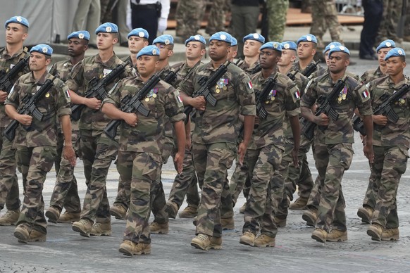 French soldiers of the United Nations Interim Force in Lebanon (UNIFIL) march during the Bastille Day parade, Monday, July 14, 2025 in Paris. (AP Photo/Michel Euler)
France Bastille Day