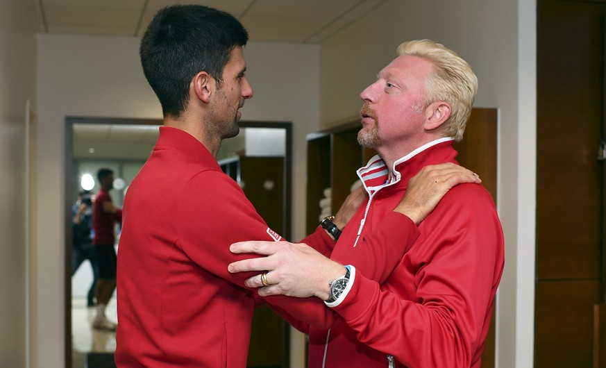 Tennis - French Open Mens Singles Final match - Roland Garros - Novak Djokovic of Serbia vs Andy Murray of Britain - Paris, France - 05/06/16. Novak Djokovic speaks with coach Borris Becker. REUTERS/N ...