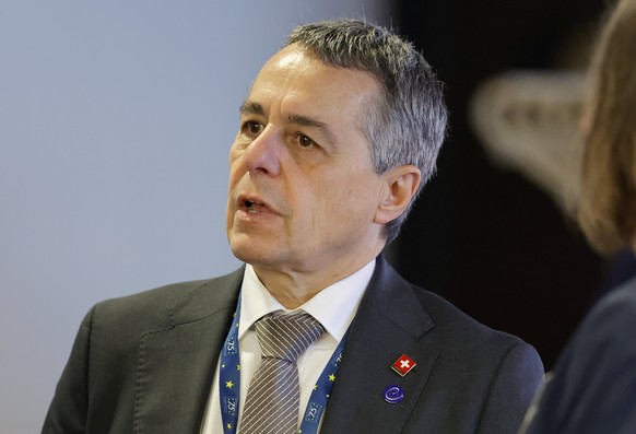 epa11347658 Federal Councillor of Switzerland Ignazio Cassis attends a session of the Council of Europe Foreign Ministers meeting at the European Palace in Strasbourg, France, 17 May 2024. The meeting ...