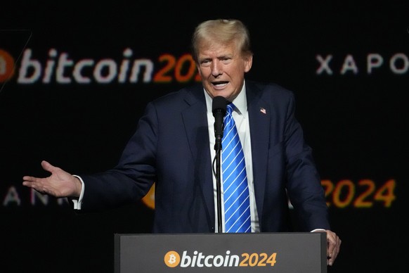 FILE - Donald Trump speaks at the Bitcoin 2024 Conference July 27, 2024, in Nashville, Tenn. (AP Photo/Mark Humphrey, File)
Donald Trump