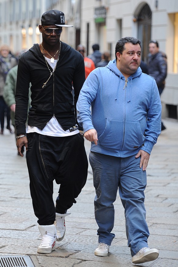 MILAN, ITALY - MARCH 05: Agent Mino Raiola and Mario balotelli are seen on March 5, 2013 in Milan, Italy. (Photo by Jacopo Raule/Getty Images)