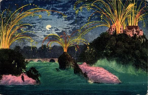 Neuhausen am Rheinfall Kanton Schaffhausen, Schloss Laufen, Feuerwerk *** Neuhausen am Rheinfall Canton of Schaffhausen, Laufen Castle, fireworks display