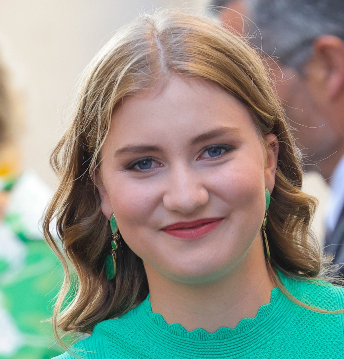 epa10760747 Belgian Princess Elisabeth smiles after a meet and greet with the public after the military parade during Belgium?s National Day, in Brussels, Belgium, 21 July 2023. Belgium's nationa ...