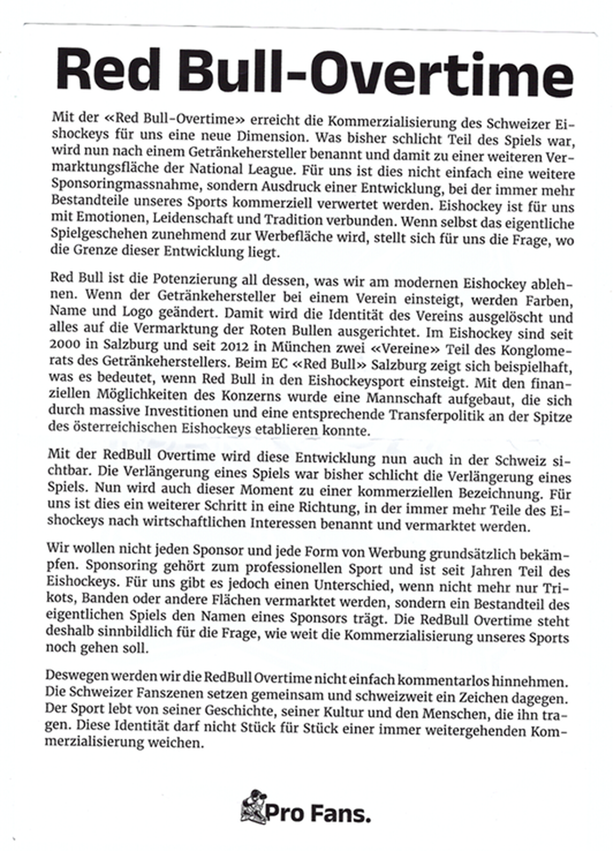Von den Fans verteiltes Flugblatt.