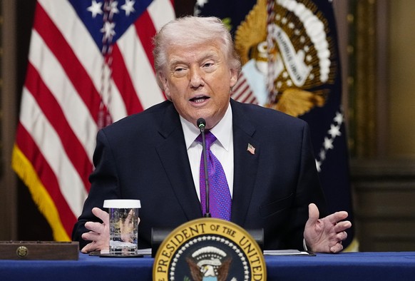 epa12795301 President Donald Trump speaks during a roundtable on the Ratepayer Protection Pledge in the Indian Treaty Room in the Eisenhower Executive Office Building near the White House in Washingto ...