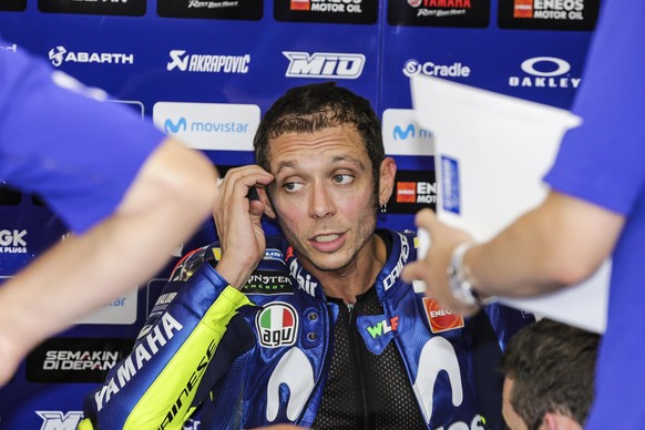 epa07003274 Italian rider Valentino Rossi of Movistar Yamaha during a MotoGP free practice session for the motorcycling Grand Prix of San Marino and Riviera of Rimini at Misano circuit, in Misano Adri ...