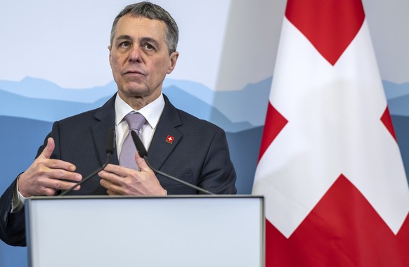 Switzerland&#039;s President and head of the Federal Department of Foreign Affairs Ignazio Cassis, speaks during a press briefing at the Uni Dufour University of Geneva, during an official visit of pr ...