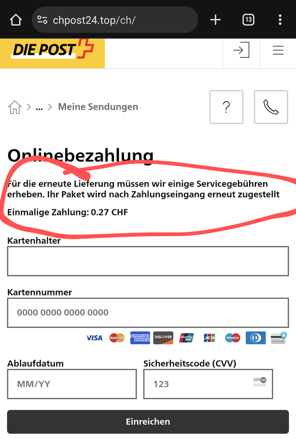 Phishing-SMS im Namen der Post