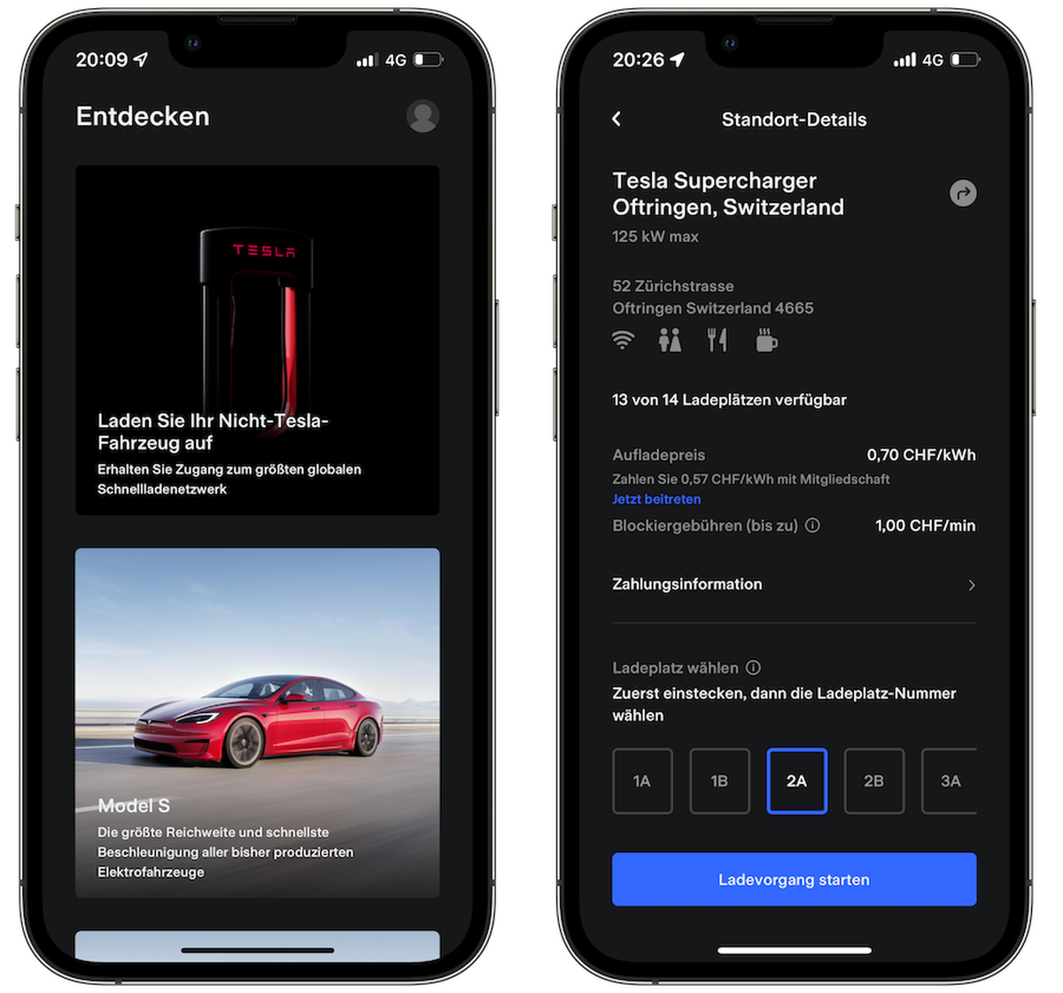 Geladen am Supercharger wird via Tesla-App.