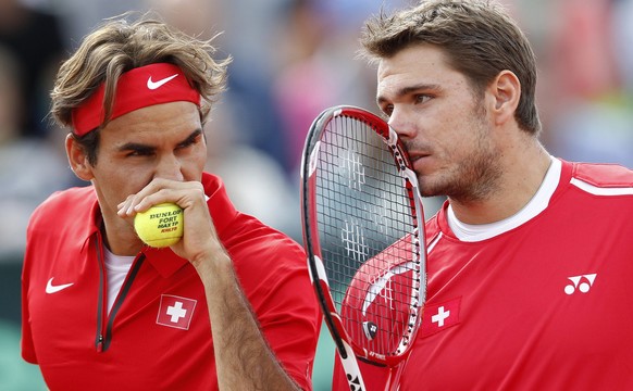 Grand-Slam-Sieger unter sich: Federer und Wawrinka.