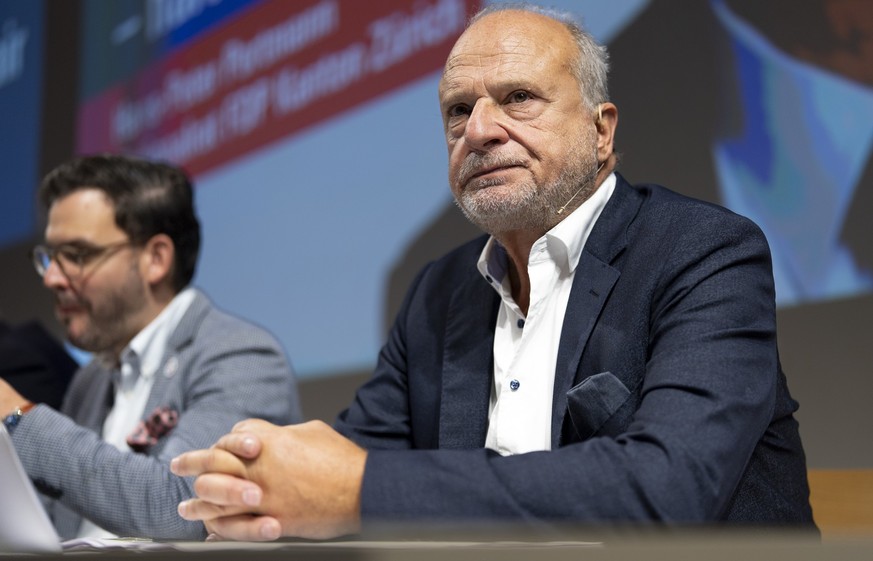 Filippo Leutenegger, Parteipraesident der FDP Kanton Zuerich am Parteitag der FDP Kanton Zuerich, am Samstag, 14. September 2024 im Careum Auditorium in Zuerich. (KEYSTONE/Til Buergy)