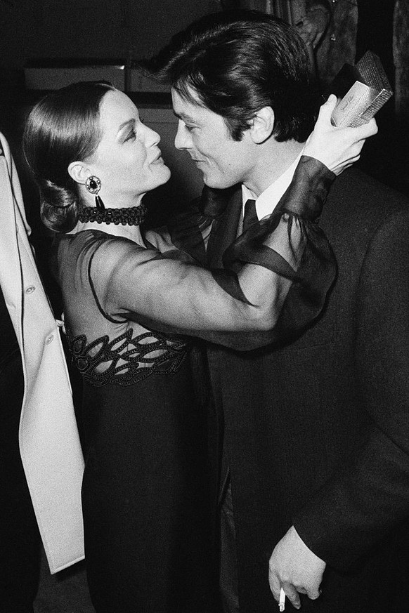 Austrian-born German actress Romy Schneider with her former partner French actor Alain Delon during the premiere of Les Choses de la vie, directed by Claude Sautet. (Photo by Michel Ginfray/Sygma/Sygm ...