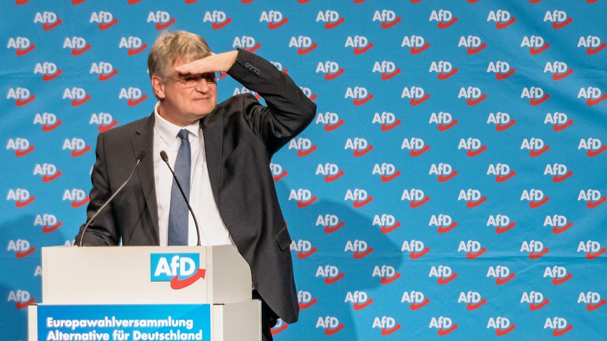 epa07275249 Alternative for Germany (AfD) party chairman and candidate for the European Parliament elections Joerg Meuthen during the AfD party convention in Riesa, Germany, 11 January 2019. AfD party ...