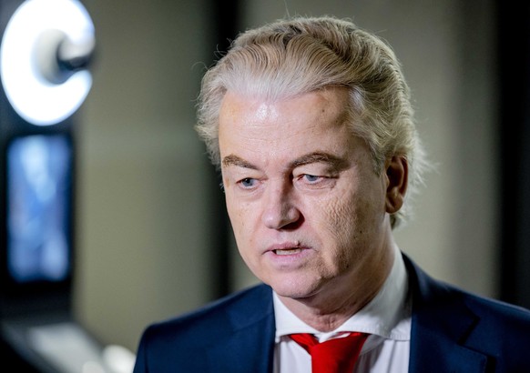 epa11139375 Faction leader Geert Wilders (PVV) arrives prior to negotiations to form new Dutch government in the Hague, the Netherlands, 09 February 2024. Party for Freedom (PVV), the People&#039;s Pa ...