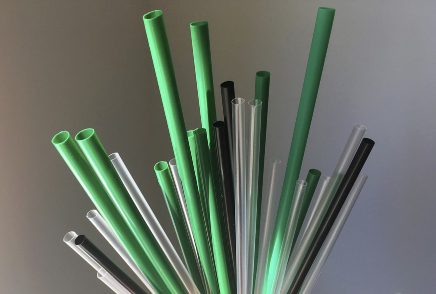 Plastic drinking straws are photographed in New York, Wednesday, May 23, 2018. Citing the growing problem of plastic pollution, New York City Council Member Rafael Espinal introduced the bill on Wedne ...