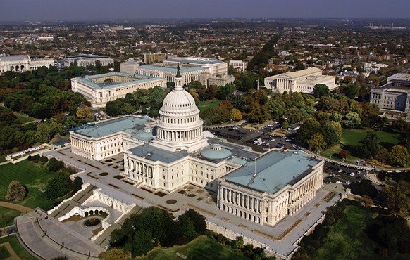 FILE - In this Oct.  24, 2001, file photo, the United States Capitol in Washington, D.C. is shown in an aerial view.  The GOP-led Congress hopes to pass a spending bill as the clock ticks…