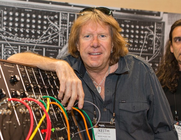 FILE - In this Jan. 23, 2015 file photo, Keith Emerson attends the 2015 National Association of Music Merchants (NAMM) show in Anaheim, Calif. Emerson, the keyboardist and founding member of the 1970s ...
