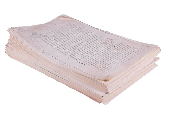 epa11768052 A handout photo made available by Dawsons auctioneers of documents relating to the break-up of The Beatles issued 10 December 2024. There are more than 300 pages of typed documents used by ...