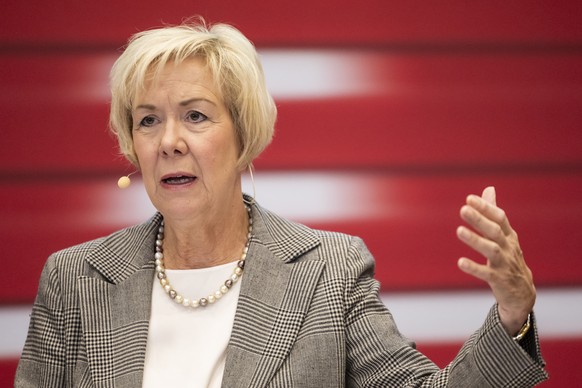 Verwaltungsratspraesidentin Monika Ribar spricht an der Jahresmedienkonferenz der SBB, am Montag, 11. Maerz 2024 am Hauptsitz der SBB in Bern. (KEYSTONE/Alessandro della Valle)