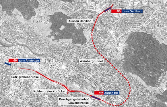 Die Letzigrabenbrücke führt vom Bahnhof Zürich Altstetten zur Kohlendreieckbrücke.