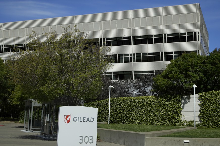 FILE - This April 30, 2020, file photo shows Gilead Sciences headquarters in Foster City, Calif. The European Medicines Agency says it has started a safety review after some patients taking the corona ...