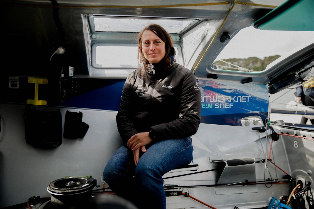 The Transat CIC 2024 - Lorient IMOCA Skipper Justine Mettraux Teamwork-Team Snef in the race village before the departure of transatlantic race The Transat CIC known as the oldest and most challenging ...