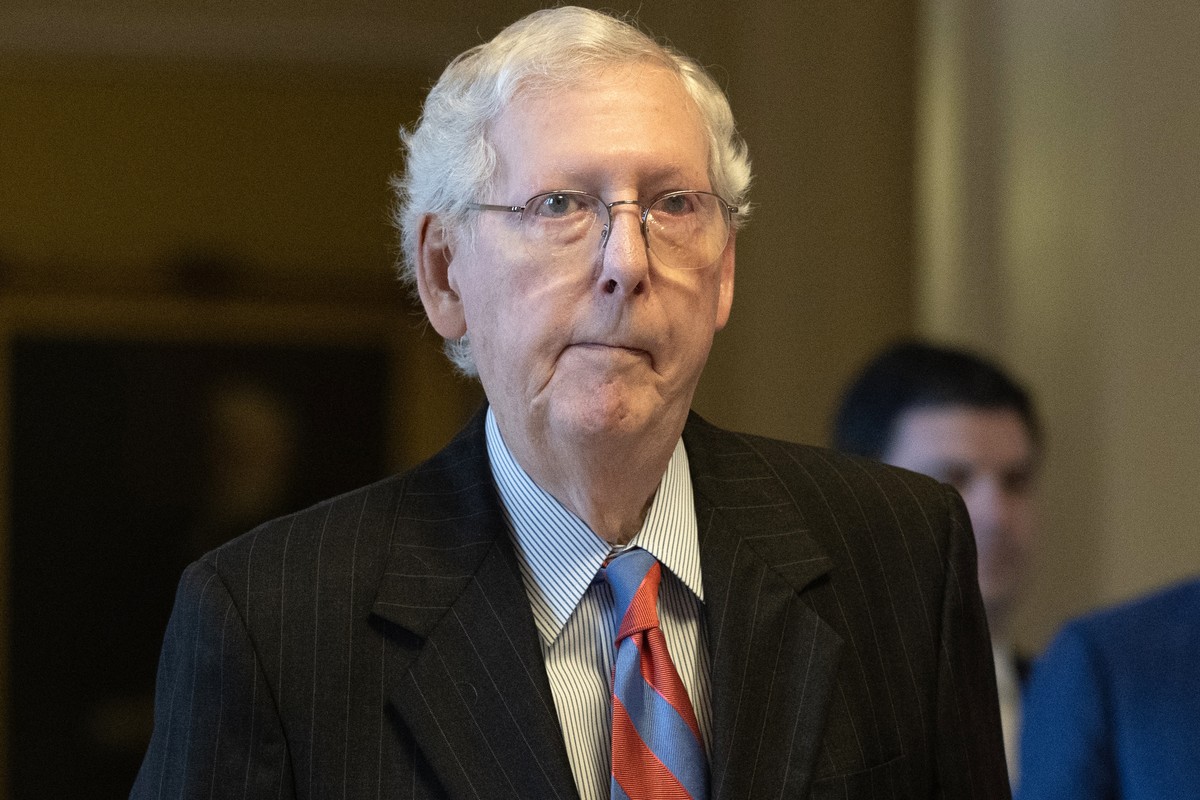 epa11392308 Senate Minority Leader Mitch McConnell walks from the Senate chamber to his office on Capitol Hill in Washington, DC, USA, 05 June 2024. The Senate failed to advance reproductive rights le ...