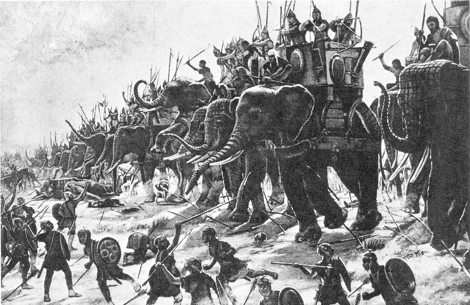 Hannibals Elefanten in der Schlacht bei Zama (202 v. Chr.), Gemälde aus dem 19. Jahrhundert.