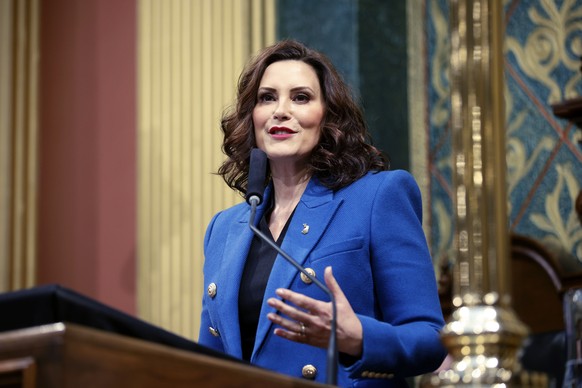 FILE - Michigan Gov. Gretchen Whitmer delivers her State of the State address to a joint session of the House and Senate, Jan. 25, 2023, at the state Capitol in Lansing, Mich. A legislative session in ...