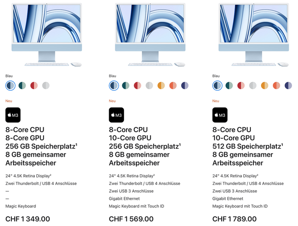 Screenshot: apple.com, Preise M3-iMacs.