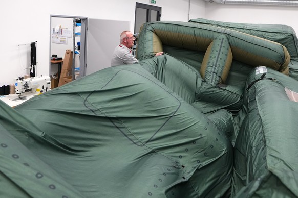 An inflatable decoy of High Mobility Artillery Rocket System (HIMARS) will be presented to the media on Monday, March 6, 2023 in Decin, Czech Republic.  The Czech company Inflatech has made a wide variety of replicas ...