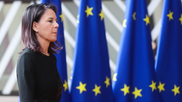 epa11372860 German Foreign Minister Annalena Baerbock arrives at the start of European Foreign Affairs Council meeting in Brussels, Belgium, 27 May 2024. EU Foreign Affairs Ministers will discuss the  ...